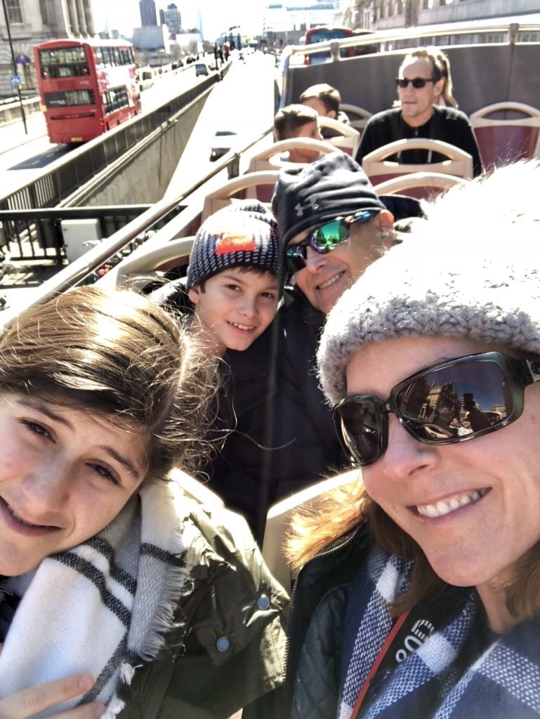 Family Travel Tips.
Our family traveling on an open top London bus tour on Big Bus B